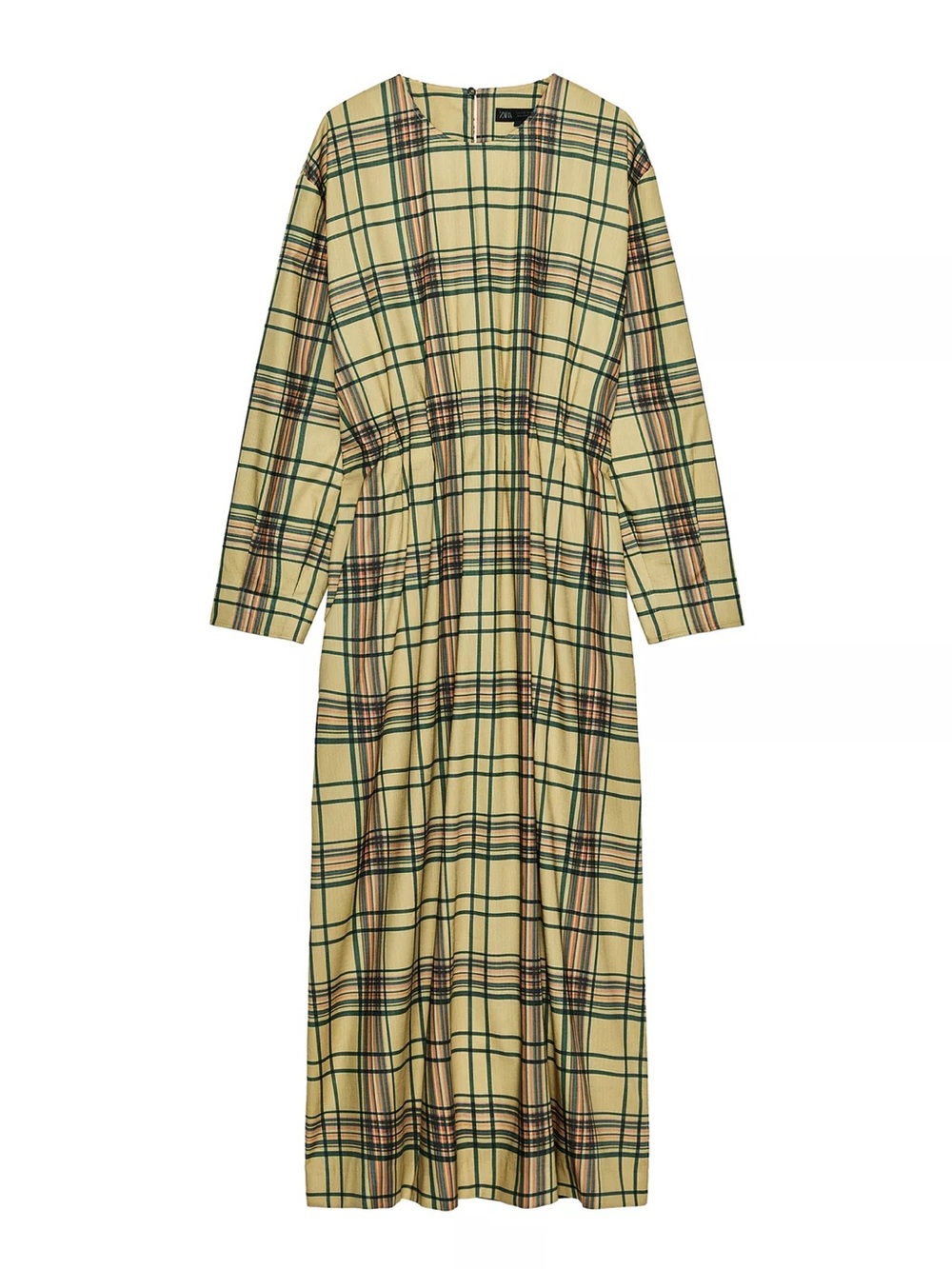 Zara Yellow Plaid Long-Sleeve Maxi Dress